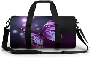 Travel Duffel Bag for Men And Women,Cute Purple Butterfly Waterproof Sports Fitness Bag Portable Travel Duffel Bag