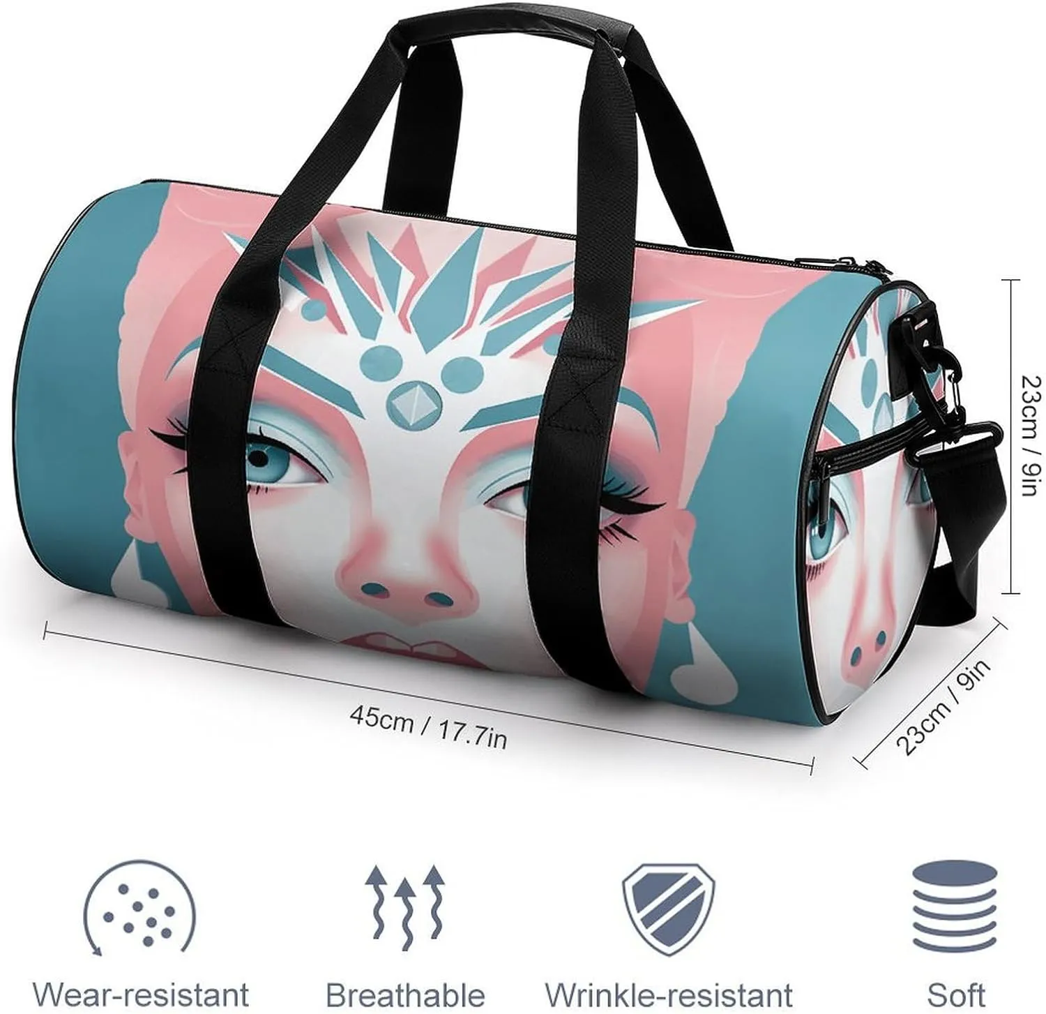 Travel Duffel Bag for Men And Women,Female Face Silhouette Waterproof Sports Fitness Bag Portable Travel Duffel Bag