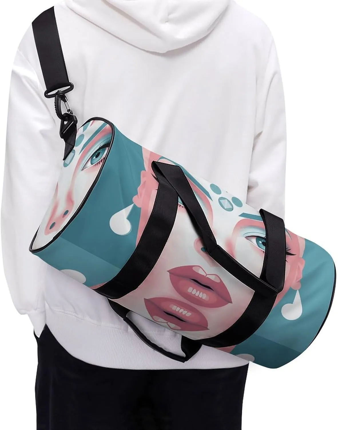 Travel Duffel Bag for Men And Women,Female Face Silhouette Waterproof Sports Fitness Bag Portable Travel Duffel Bag