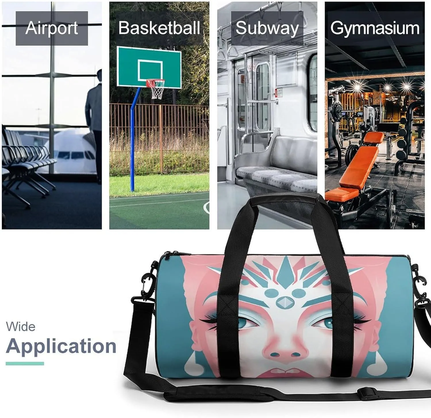 Travel Duffel Bag for Men And Women,Female Face Silhouette Waterproof Sports Fitness Bag Portable Travel Duffel Bag