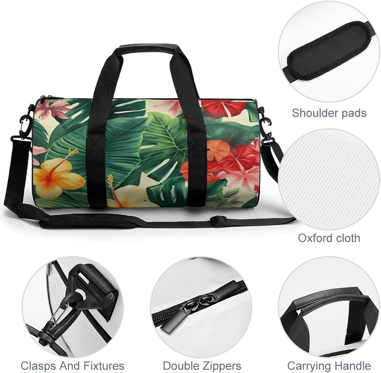 Travel Duffel Bag for Men And Women,Hojas Tropicales Y Flores Waterproof Sports Fitness Bag Portable Travel Duffel Bag