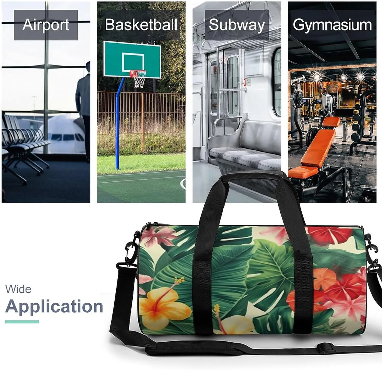 Travel Duffel Bag for Men And Women,Hojas Tropicales Y Flores Waterproof Sports Fitness Bag Portable Travel Duffel Bag