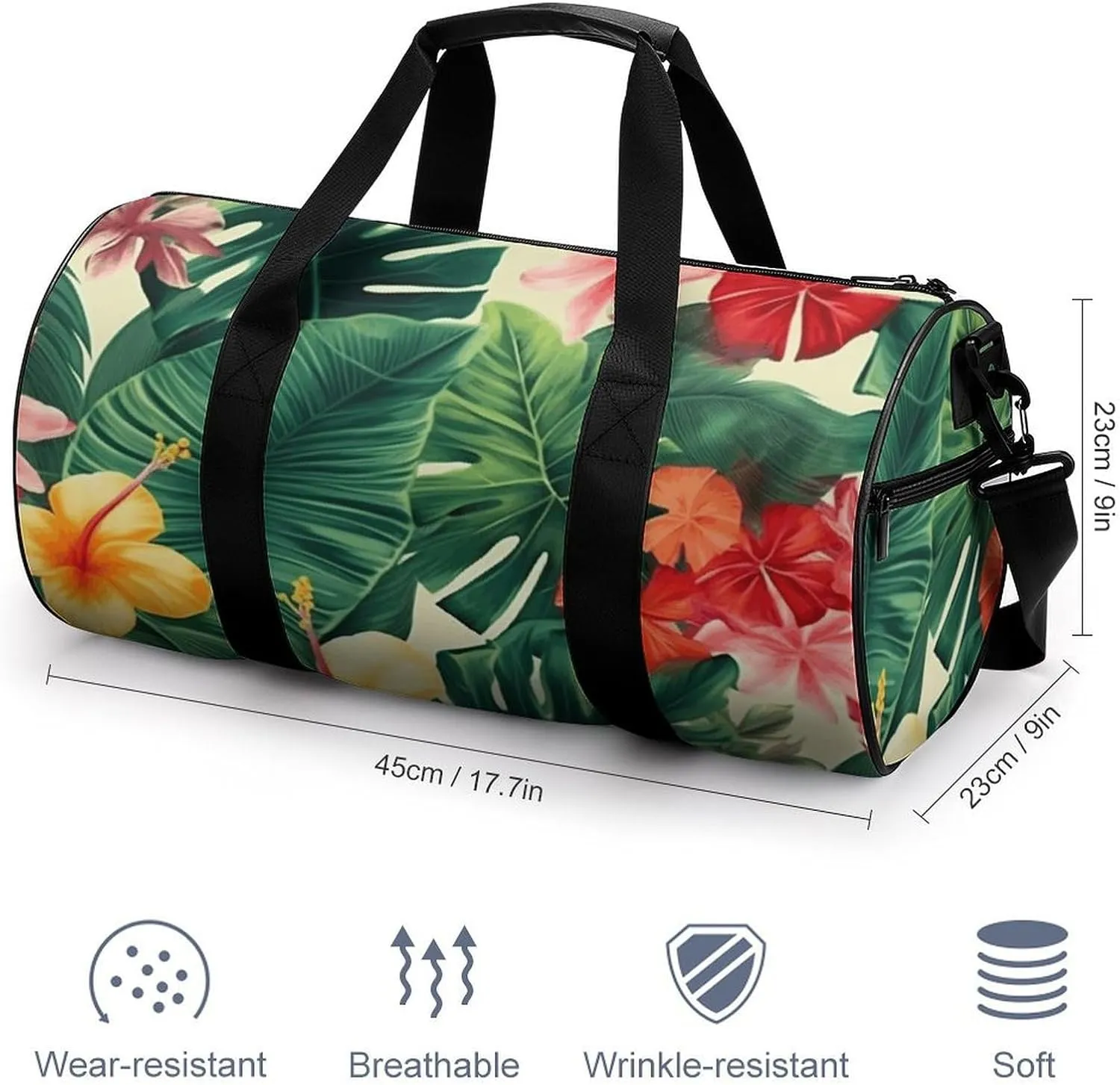 Travel Duffel Bag for Men And Women,Hojas Tropicales Y Flores Waterproof Sports Fitness Bag Portable Travel Duffel Bag
