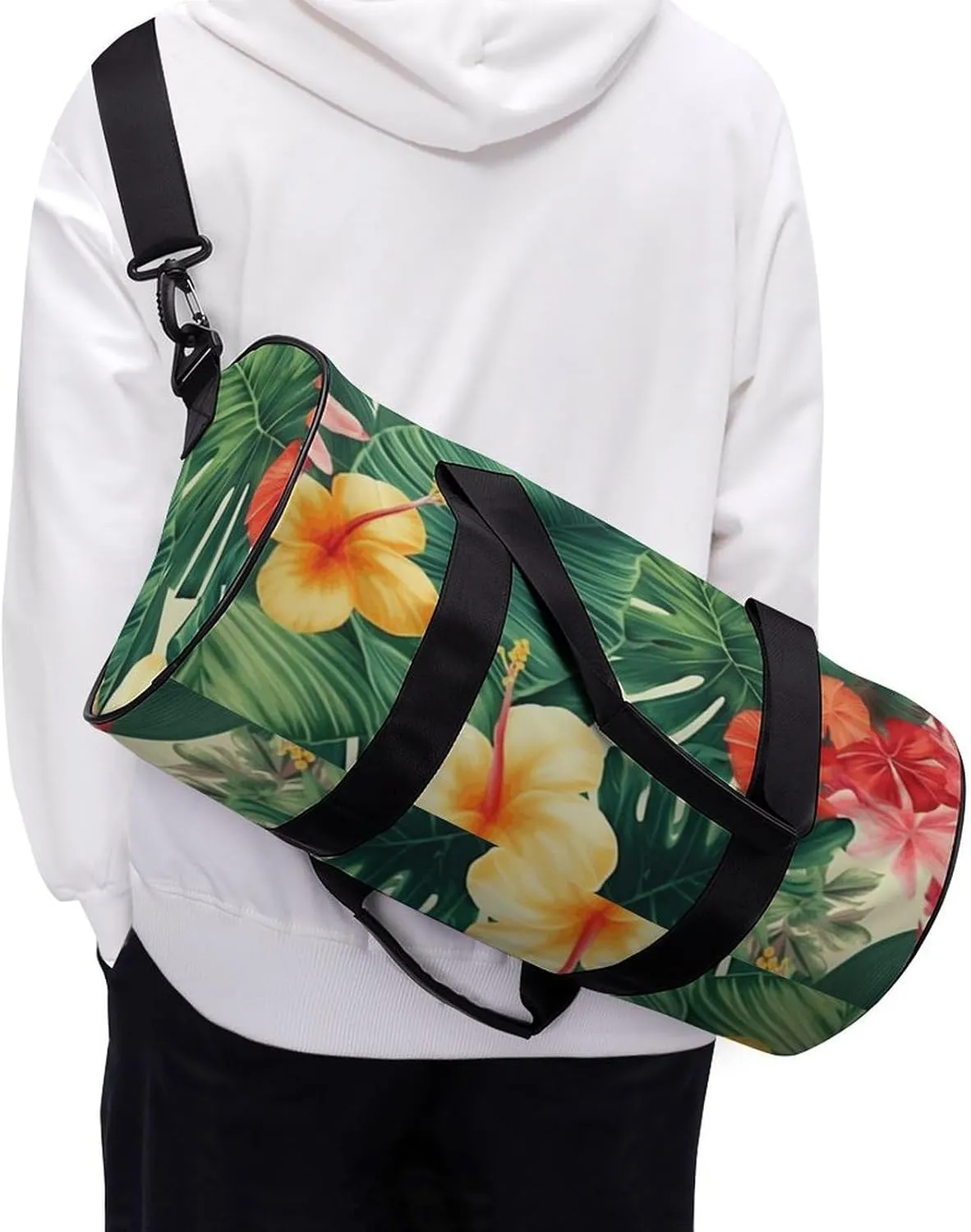 Travel Duffel Bag for Men And Women,Hojas Tropicales Y Flores Waterproof Sports Fitness Bag Portable Travel Duffel Bag