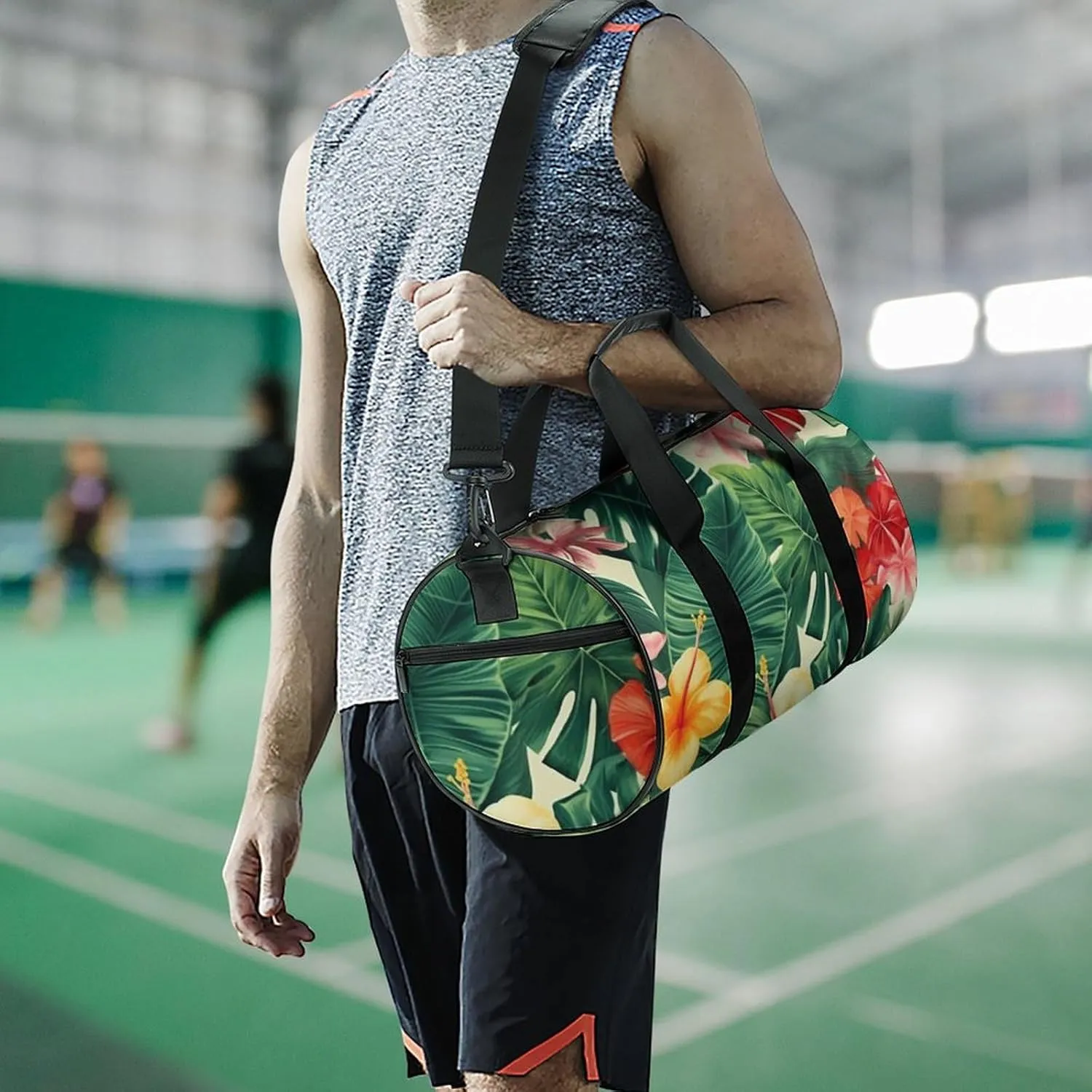 Travel Duffel Bag for Men And Women,Hojas Tropicales Y Flores Waterproof Sports Fitness Bag Portable Travel Duffel Bag