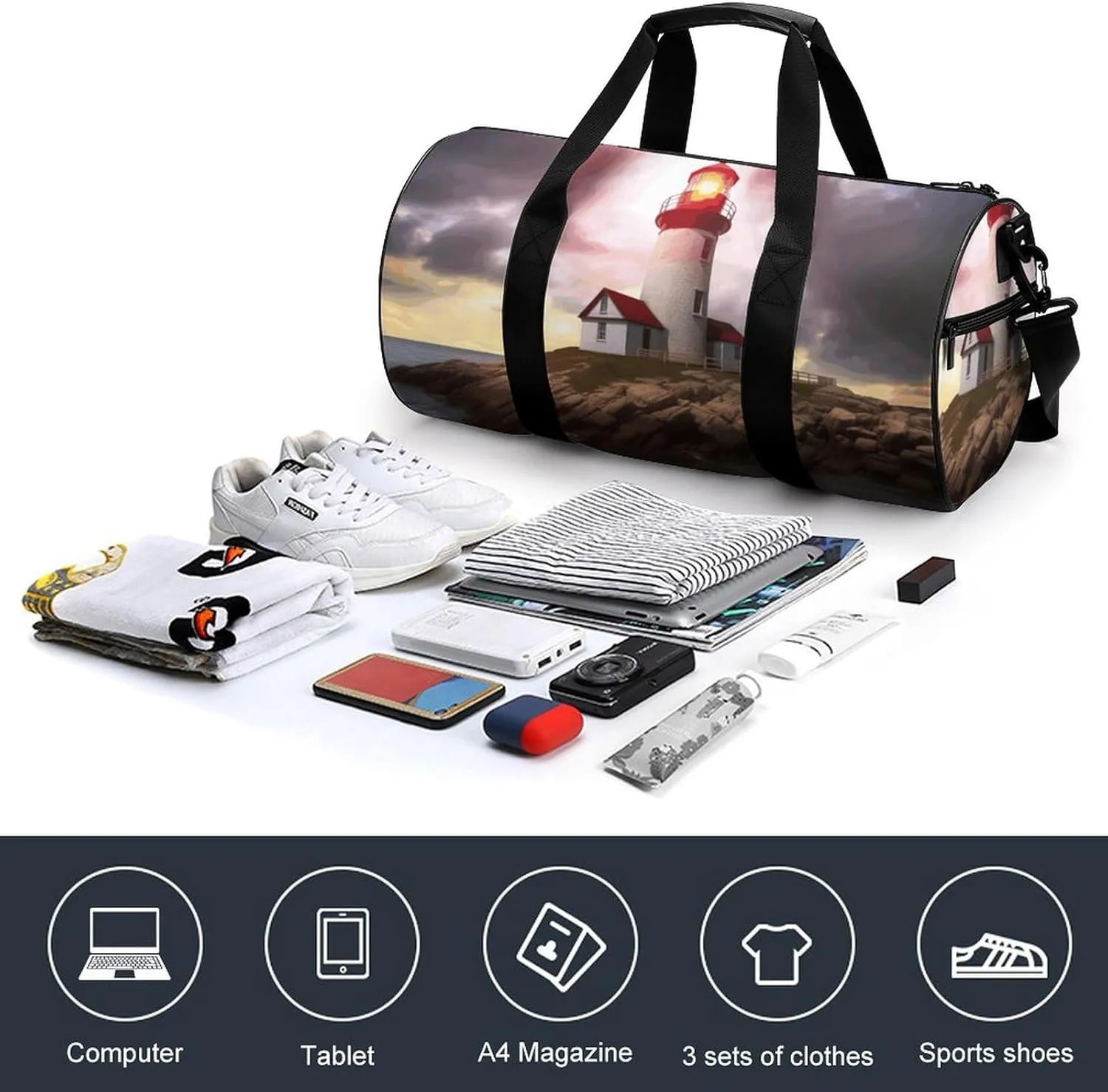 Travel Duffel Bag for Men And Women,Lighthouse Waterproof Sports Fitness Bag Portable Travel Duffel Bag