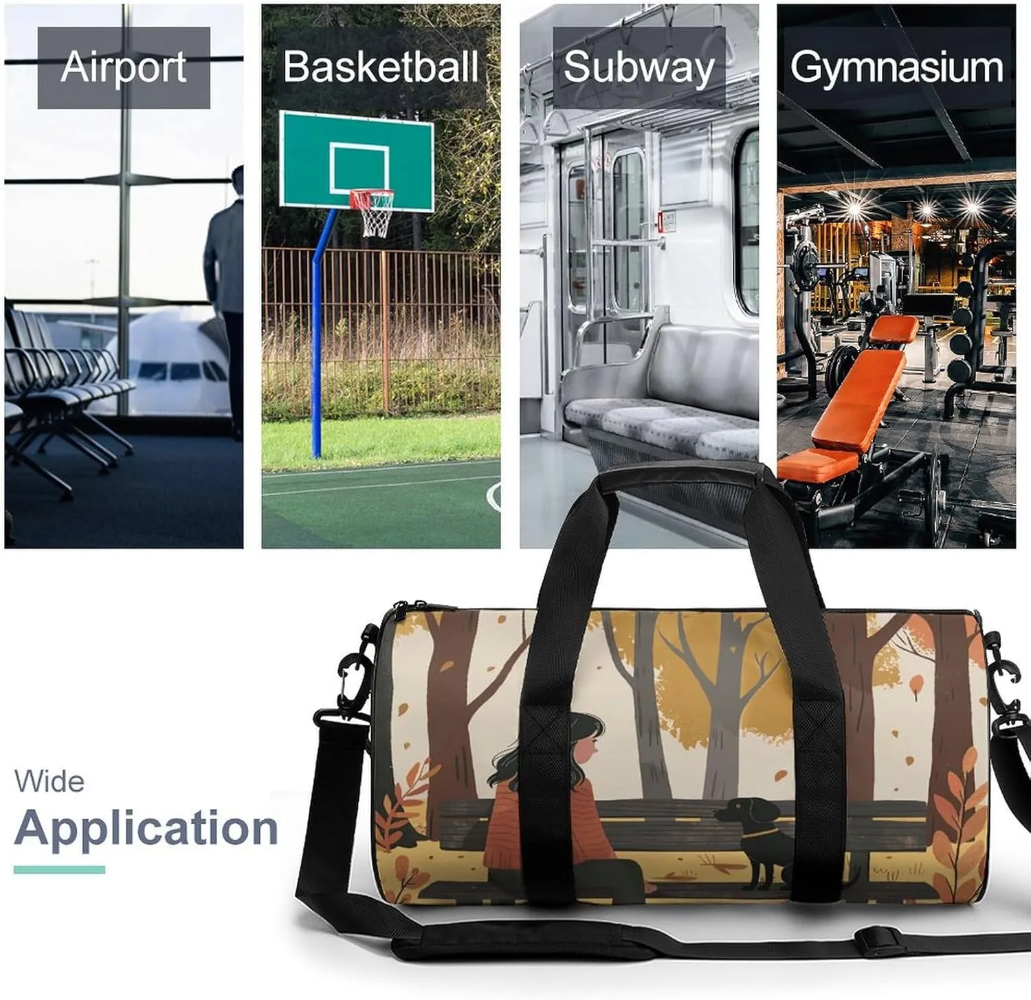 Travel Duffel Bag for Men And Women,On A Park Bench Waterproof Sports Fitness Bag Portable Travel Duffel Bag, 17.7in/9in/9in