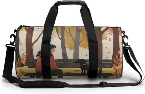 Travel Duffel Bag for Men And Women,On A Park Bench Waterproof Sports Fitness Bag Portable Travel Duffel Bag, 17.7in/9in/9in