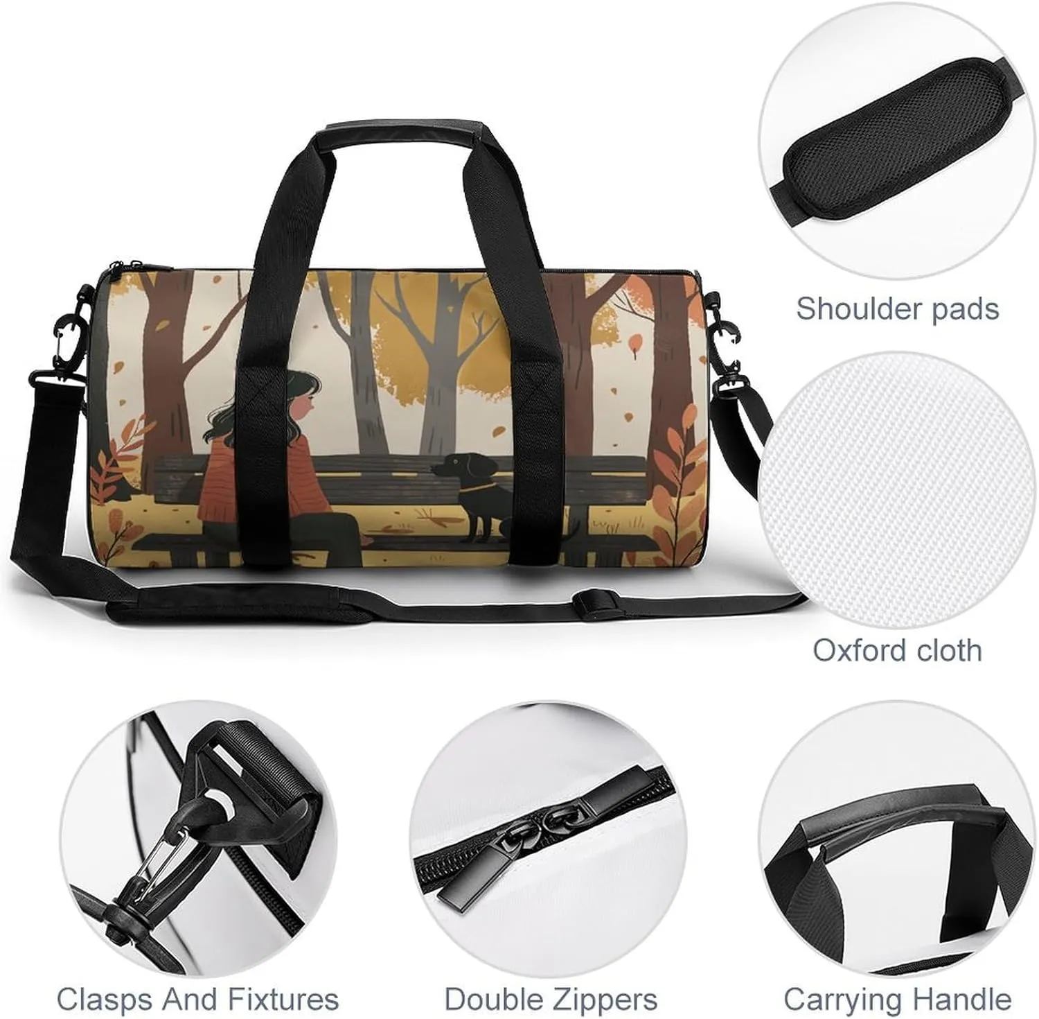 Travel Duffel Bag for Men And Women,On A Park Bench Waterproof Sports Fitness Bag Portable Travel Duffel Bag, 17.7in/9in/9in