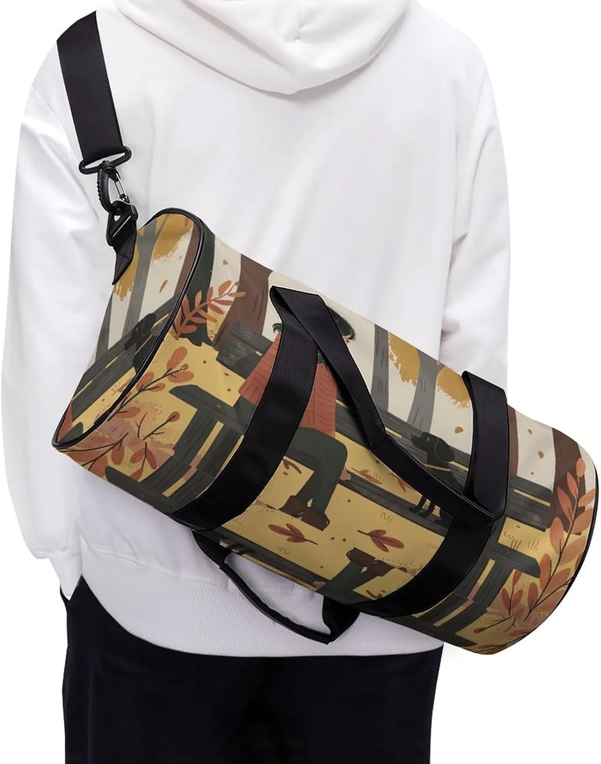 Travel Duffel Bag for Men And Women,On A Park Bench Waterproof Sports Fitness Bag Portable Travel Duffel Bag, 17.7in/9in/9in
