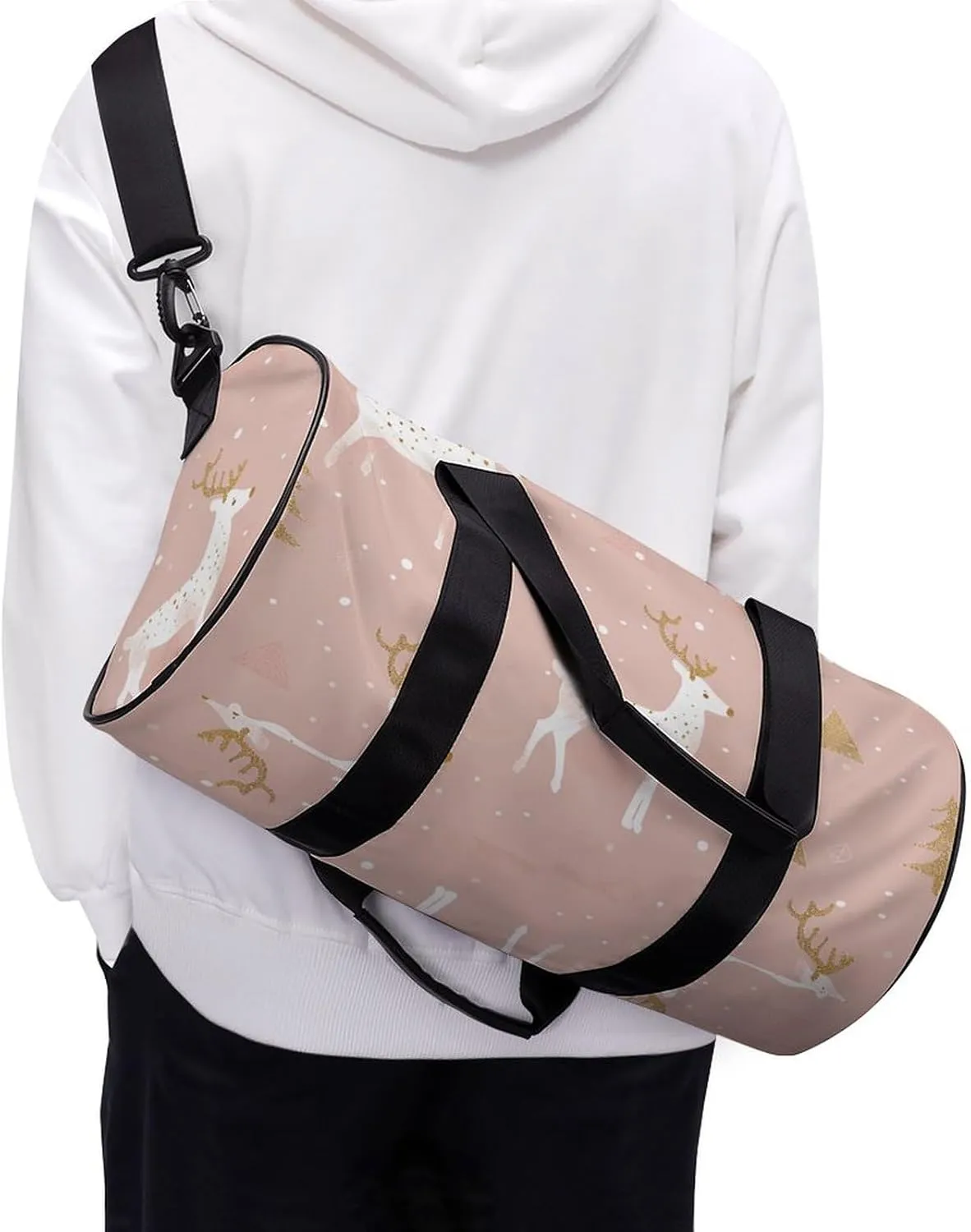 Travel Duffel Bag for Men And Women,Peach Reindeer Pattern Waterproof Sports Fitness Bag Portable Travel Duffel Bag