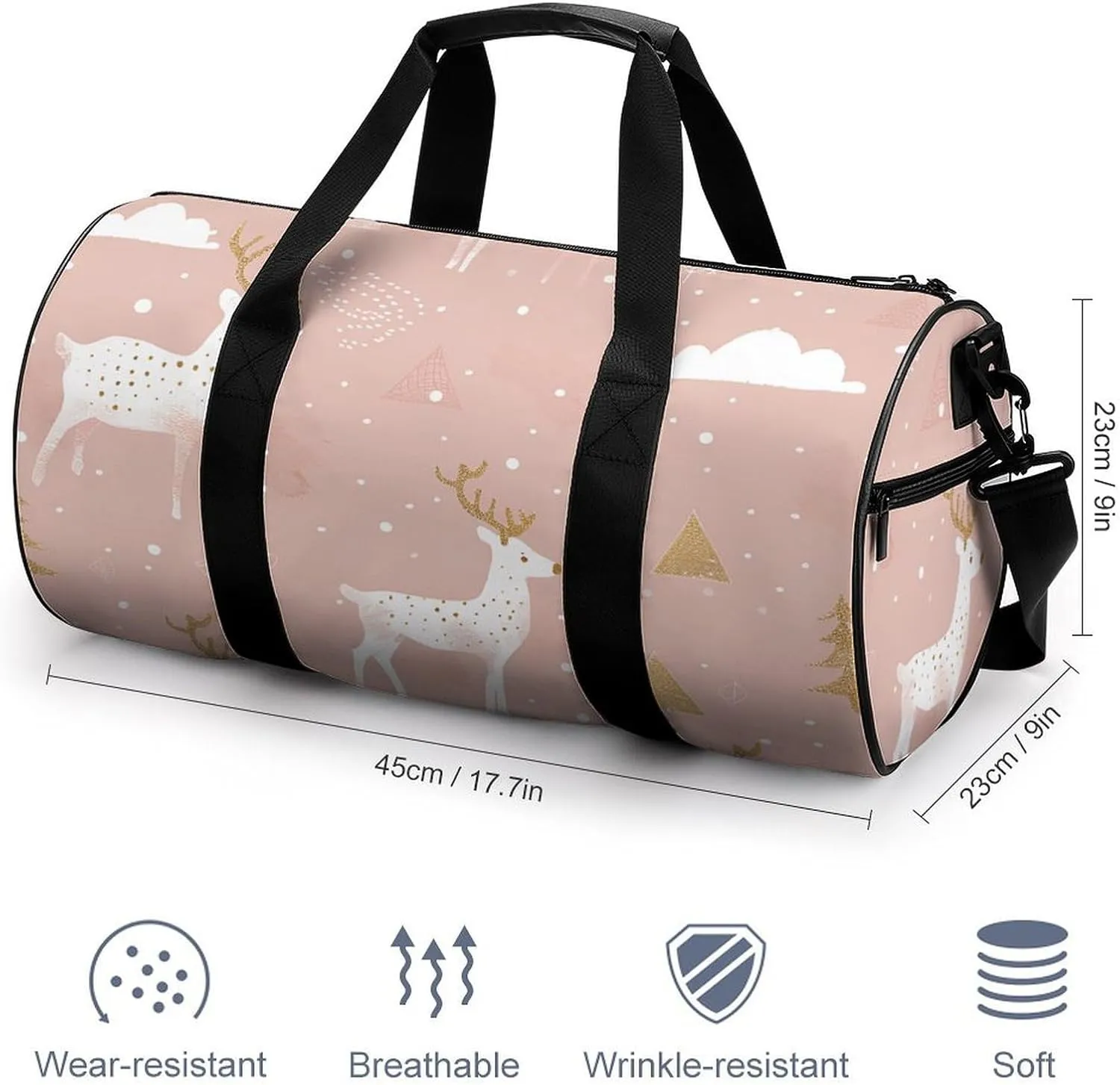 Travel Duffel Bag for Men And Women,Peach Reindeer Pattern Waterproof Sports Fitness Bag Portable Travel Duffel Bag