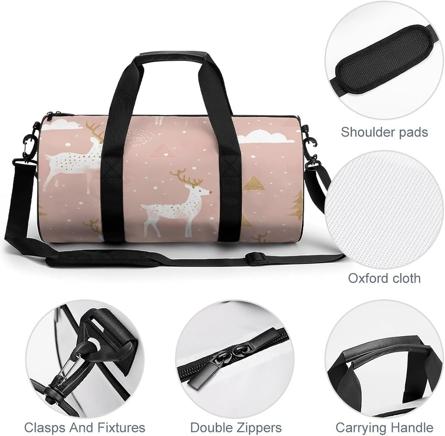 Travel Duffel Bag for Men And Women,Peach Reindeer Pattern Waterproof Sports Fitness Bag Portable Travel Duffel Bag