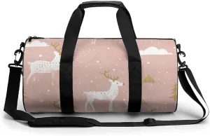 Travel Duffel Bag for Men And Women,Peach Reindeer Pattern Waterproof Sports Fitness Bag Portable Travel Duffel Bag