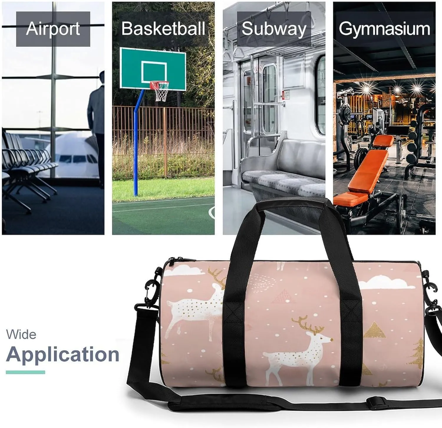 Travel Duffel Bag for Men And Women,Peach Reindeer Pattern Waterproof Sports Fitness Bag Portable Travel Duffel Bag