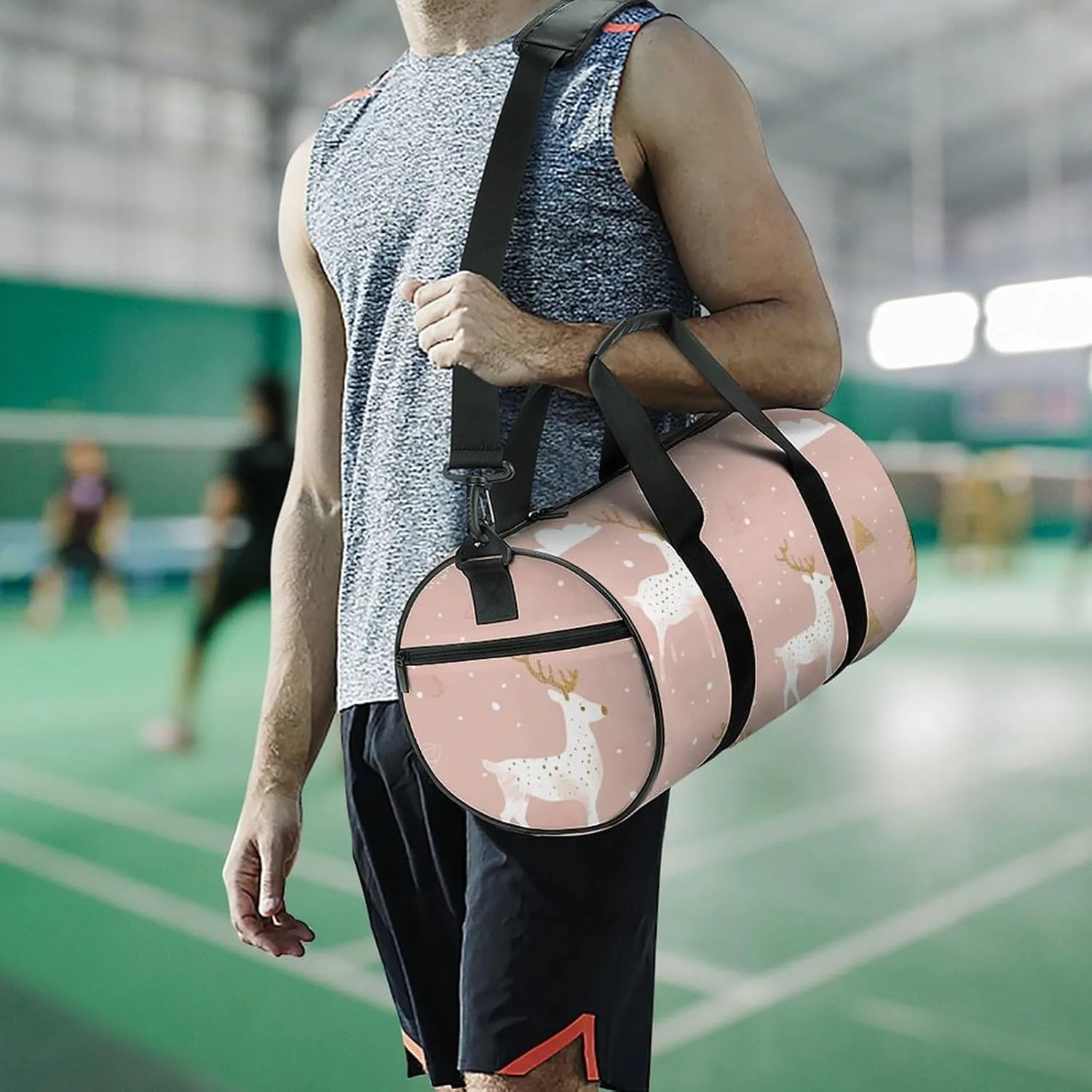 Travel Duffel Bag for Men And Women,Peach Reindeer Pattern Waterproof Sports Fitness Bag Portable Travel Duffel Bag