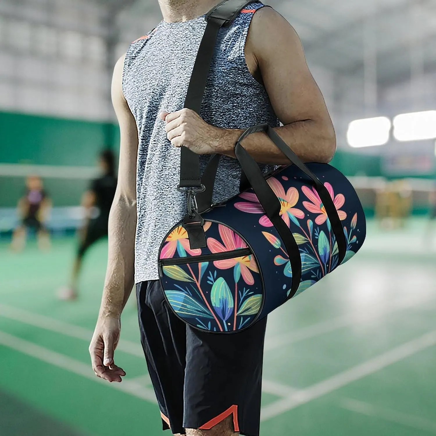 Travel Duffel Bag for Men And Women,Red And Green Leaves Waterproof Sports Fitness Bag Portable Travel Duffel Bag