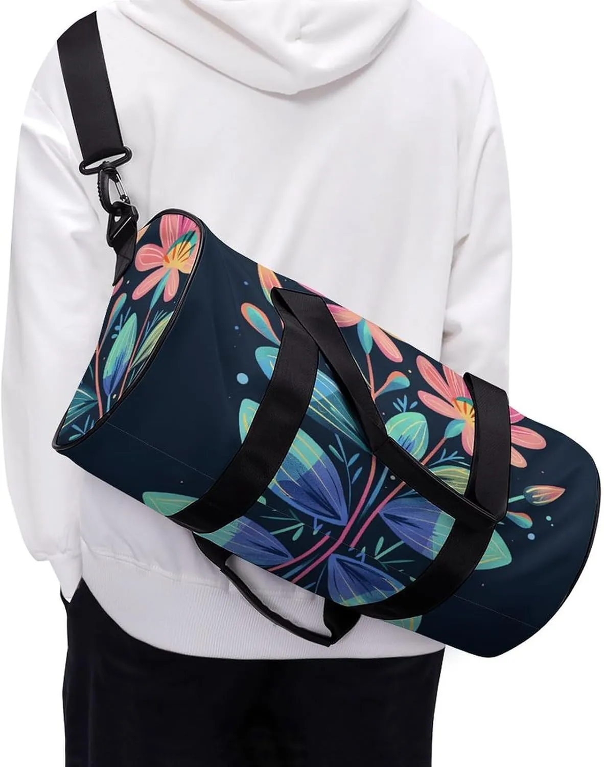 Travel Duffel Bag for Men And Women,Red And Green Leaves Waterproof Sports Fitness Bag Portable Travel Duffel Bag