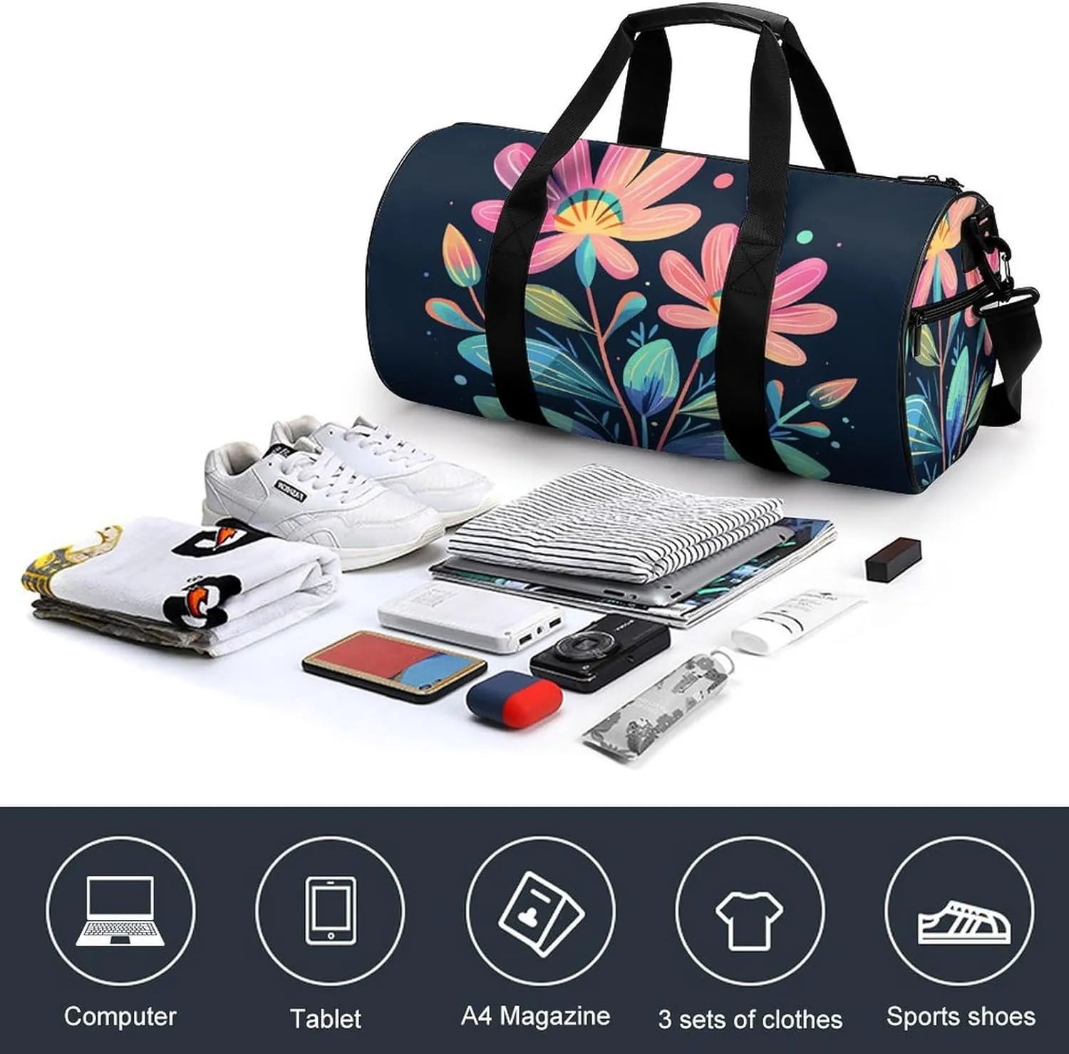 Travel Duffel Bag for Men And Women,Red And Green Leaves Waterproof Sports Fitness Bag Portable Travel Duffel Bag