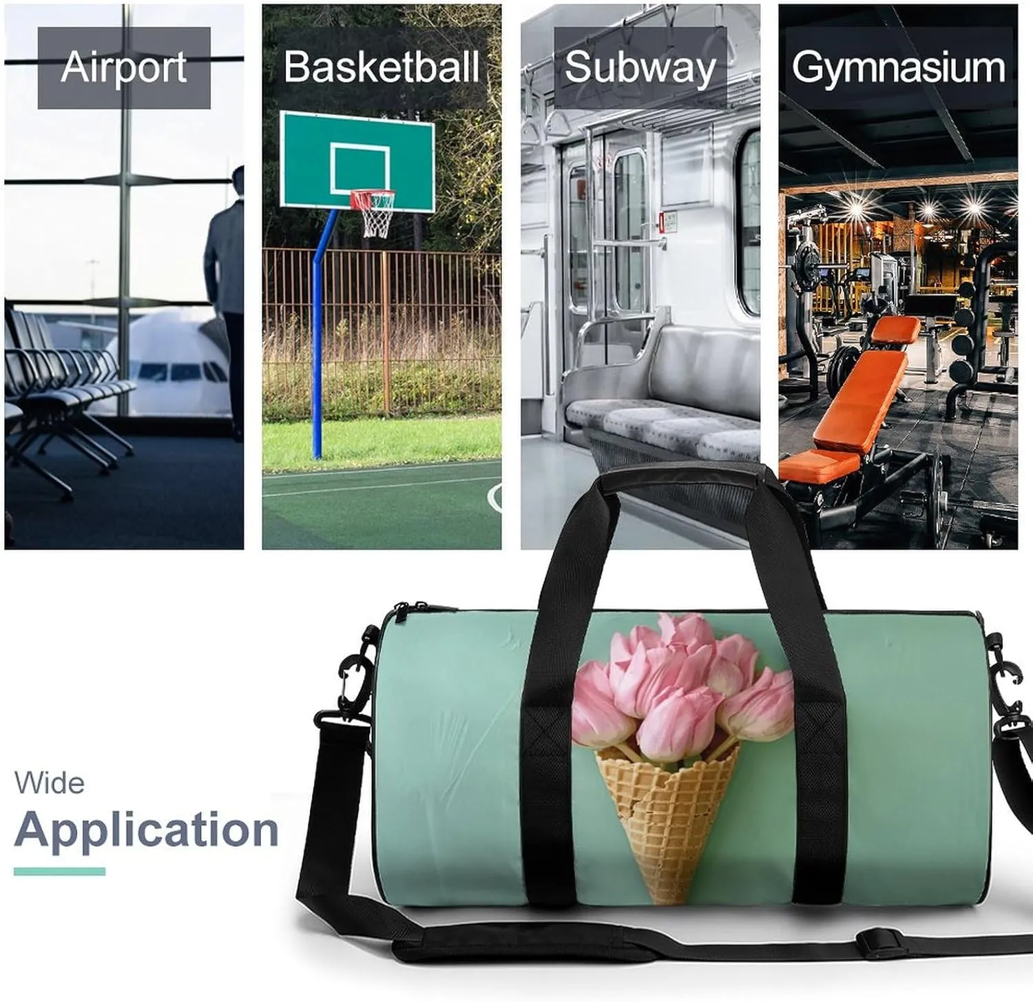 Travel Duffel Bag for Men And Women,Red Tulip Petals Waterproof Sports Fitness Bag Portable Travel Duffel Bag, 17.7in/9in/9in