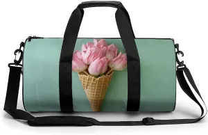 Travel Duffel Bag for Men And Women,Red Tulip Petals Waterproof Sports Fitness Bag Portable Travel Duffel Bag, 17.7in/9in/9in