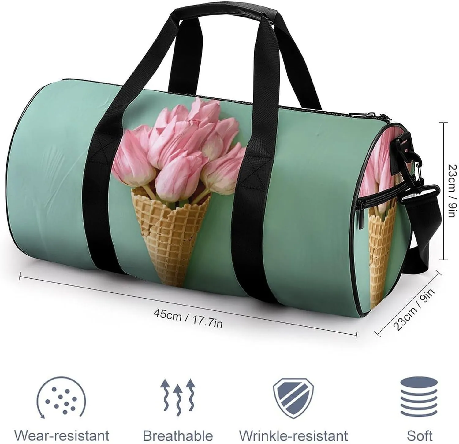 Travel Duffel Bag for Men And Women,Red Tulip Petals Waterproof Sports Fitness Bag Portable Travel Duffel Bag, 17.7in/9in/9in