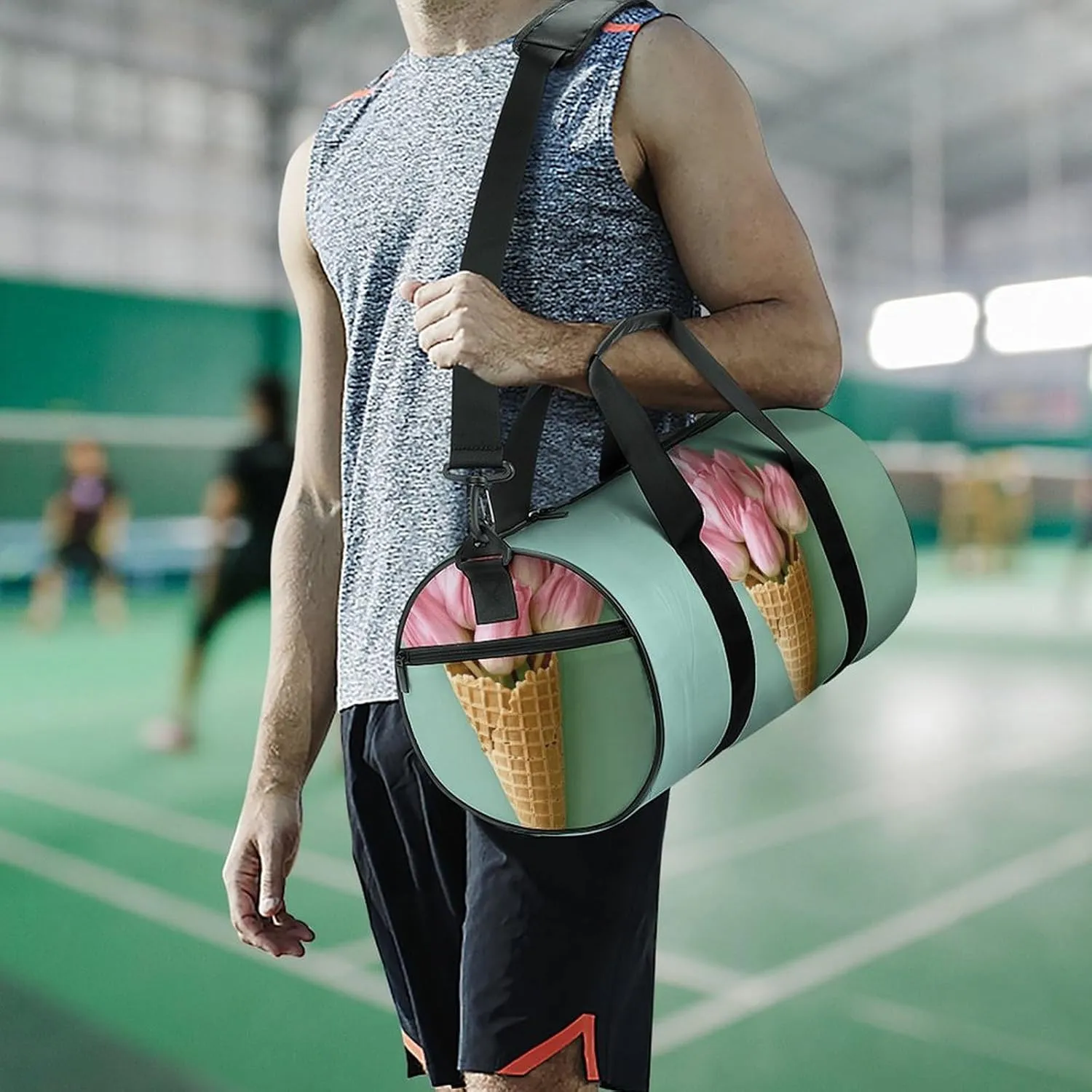 Travel Duffel Bag for Men And Women,Red Tulip Petals Waterproof Sports Fitness Bag Portable Travel Duffel Bag, 17.7in/9in/9in
