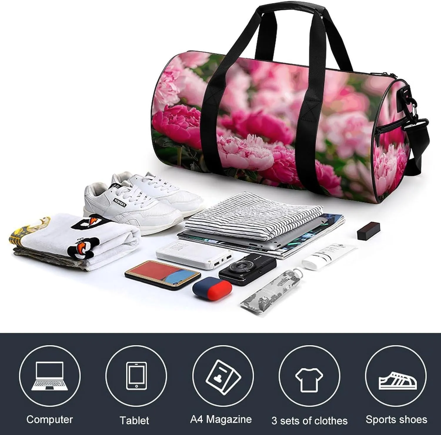 Travel Duffel Bag for Men And Women,There Are Many Flowers Waterproof Sports Fitness Bag Portable Travel Duffel Bag