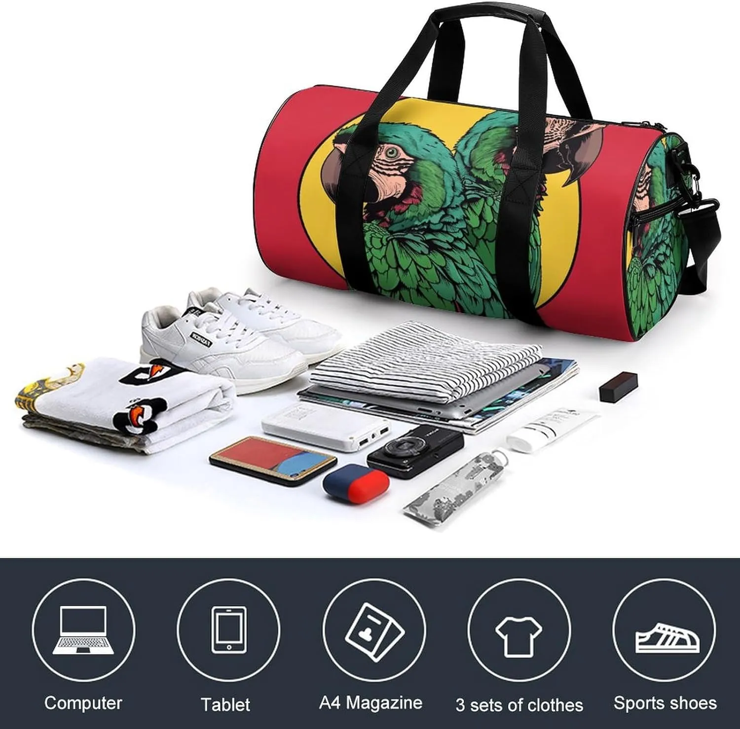 Travel Duffel Bag for Men And Women,Two Red Parrots Waterproof Sports Fitness Bag Portable Travel Duffel Bag
