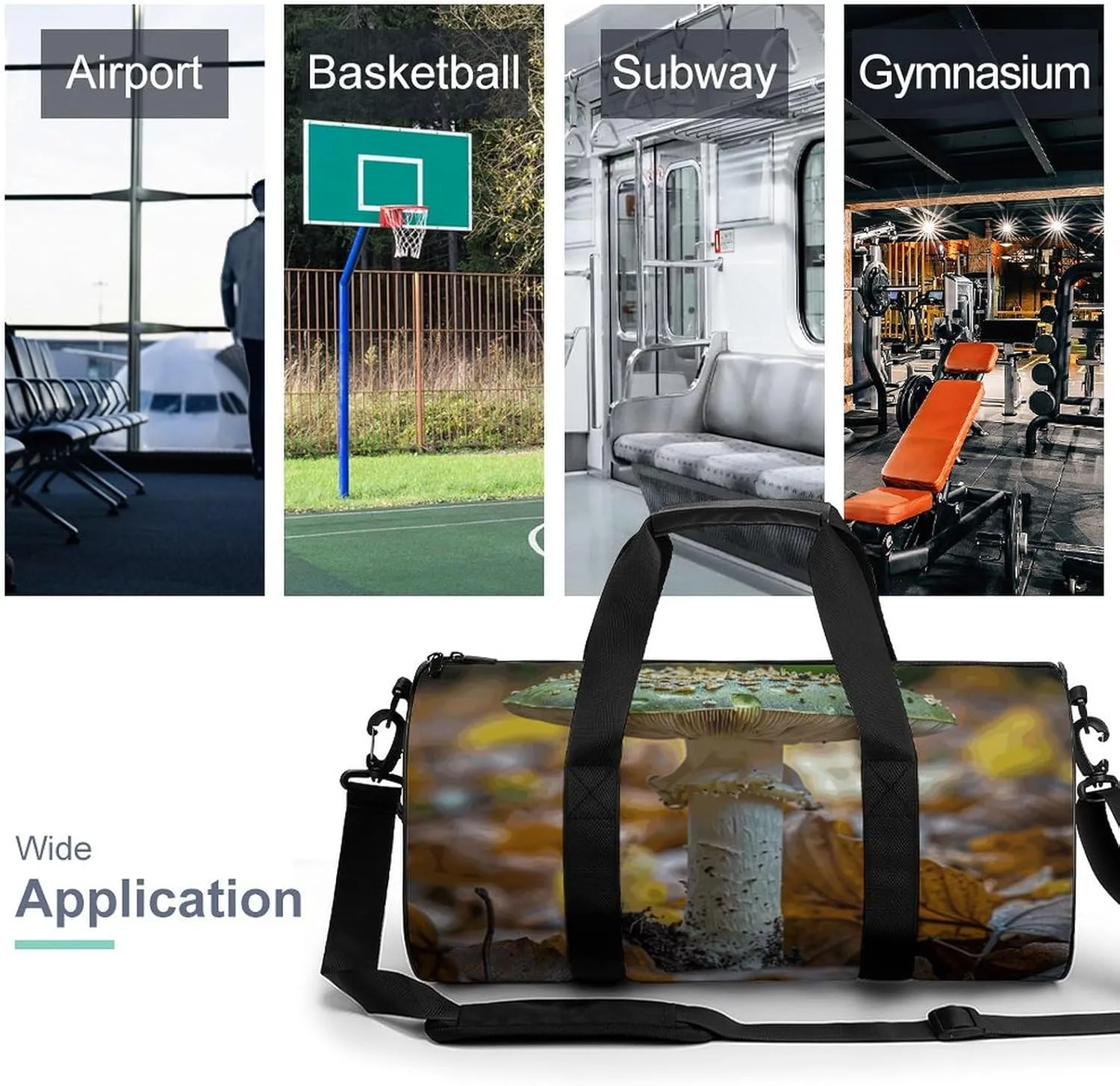 Travel Duffel Bag for Men And Women,White Striped Mushrooms Waterproof Sports Fitness Bag Portable Travel Duffel Bag