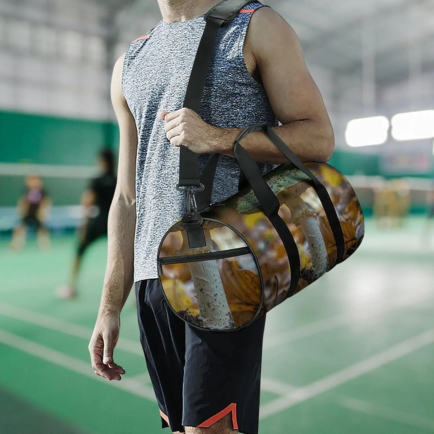 Travel Duffel Bag for Men And Women,White Striped Mushrooms Waterproof Sports Fitness Bag Portable Travel Duffel Bag