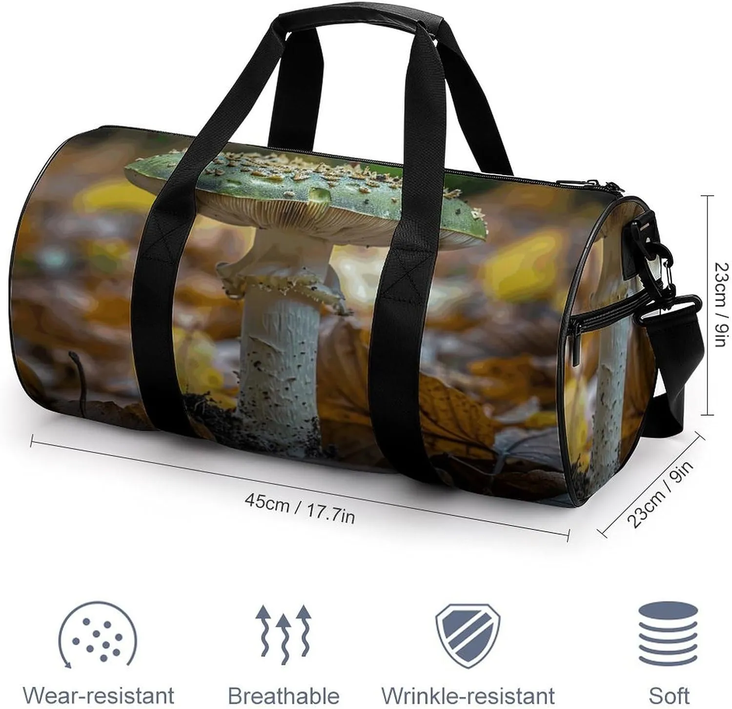 Travel Duffel Bag for Men And Women,White Striped Mushrooms Waterproof Sports Fitness Bag Portable Travel Duffel Bag