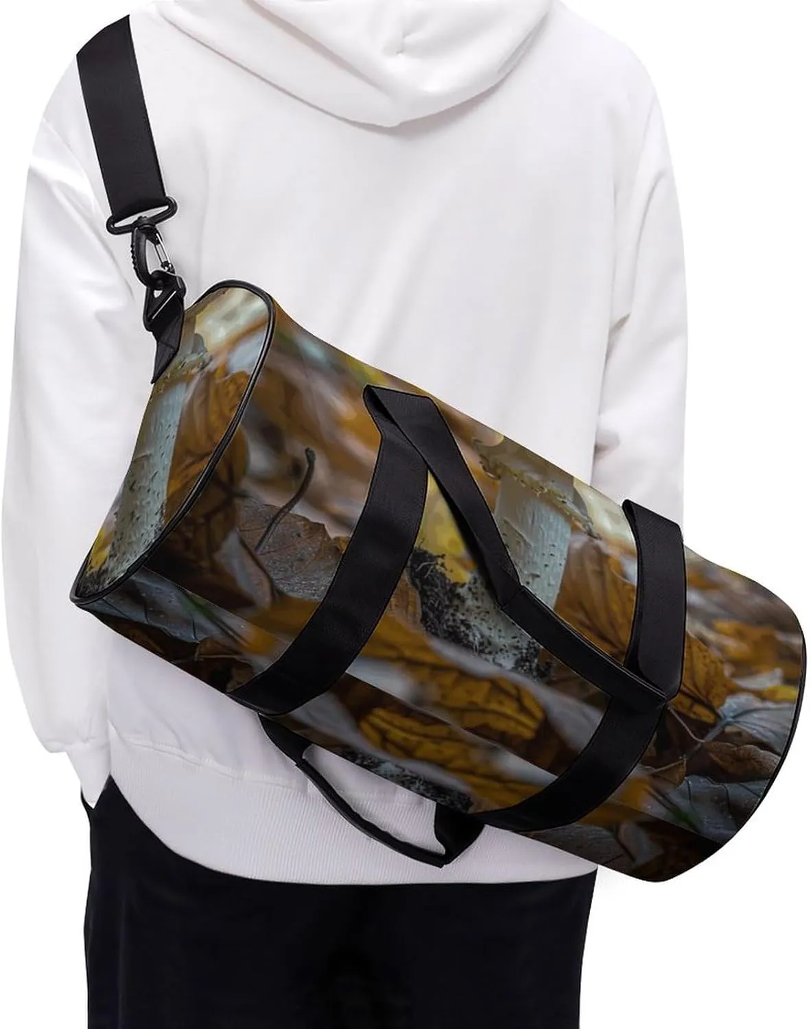 Travel Duffel Bag for Men And Women,White Striped Mushrooms Waterproof Sports Fitness Bag Portable Travel Duffel Bag