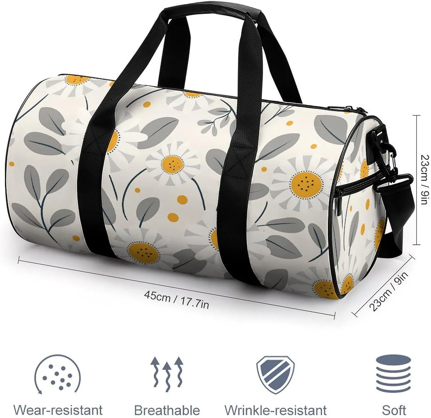 Travel Duffel Bag for Men And Women,With Gray Leaves Waterproof Sports Fitness Bag Portable Travel Duffel Bag