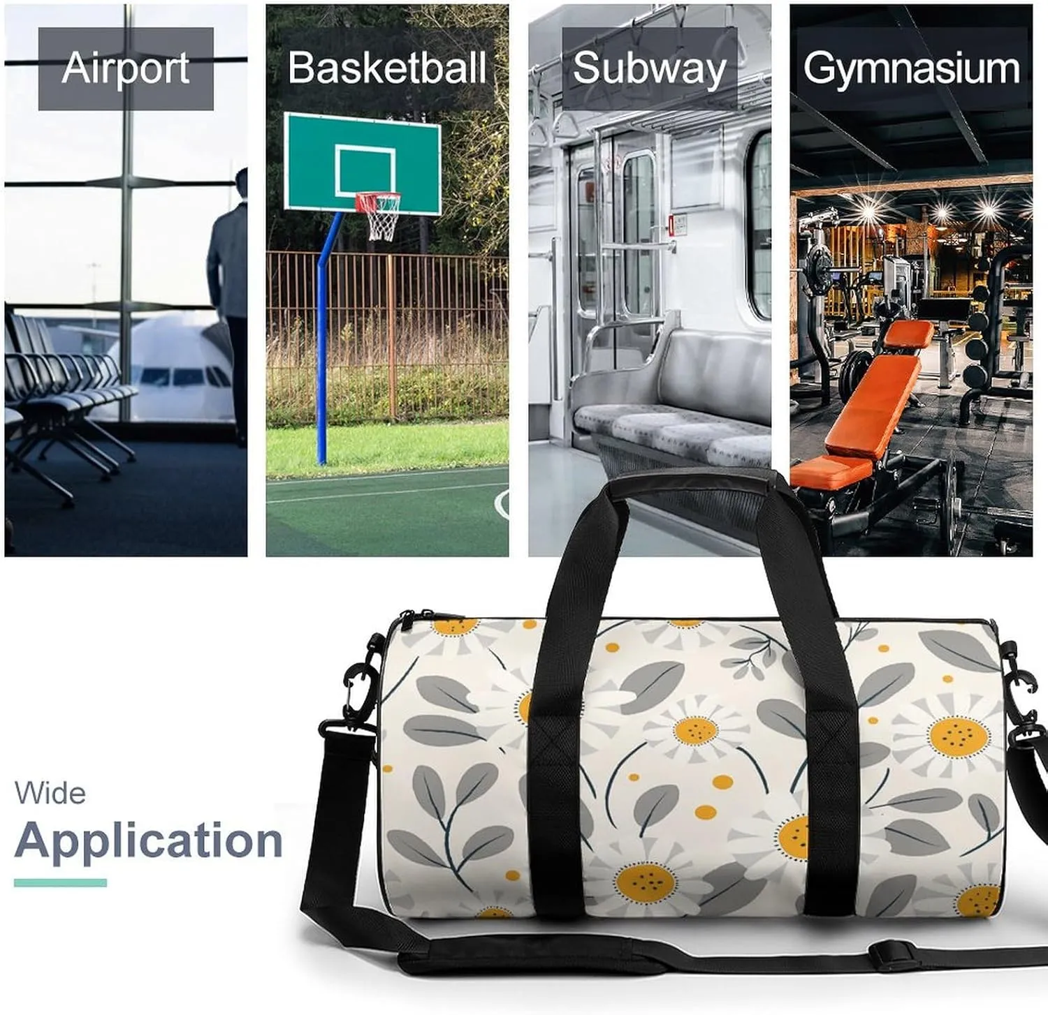 Travel Duffel Bag for Men And Women,With Gray Leaves Waterproof Sports Fitness Bag Portable Travel Duffel Bag