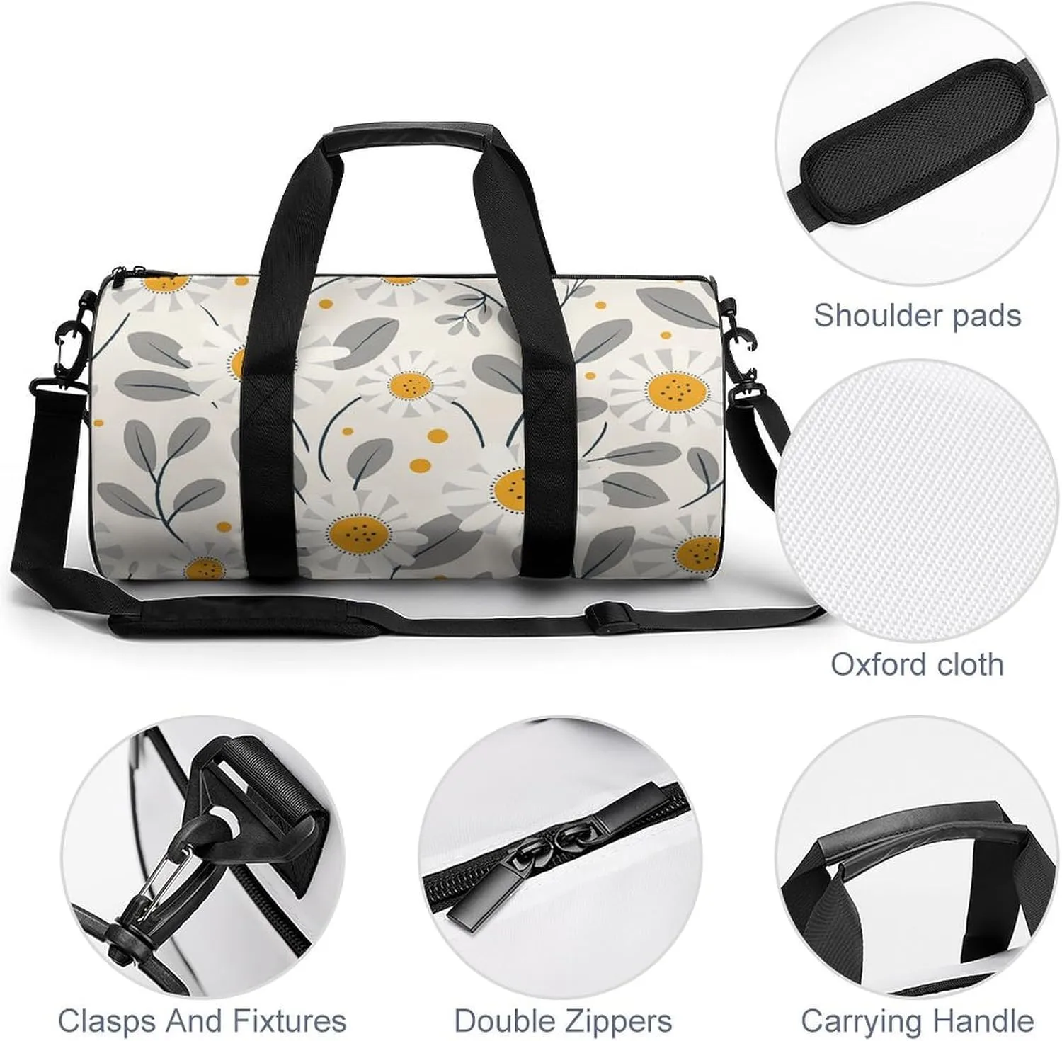 Travel Duffel Bag for Men And Women,With Gray Leaves Waterproof Sports Fitness Bag Portable Travel Duffel Bag
