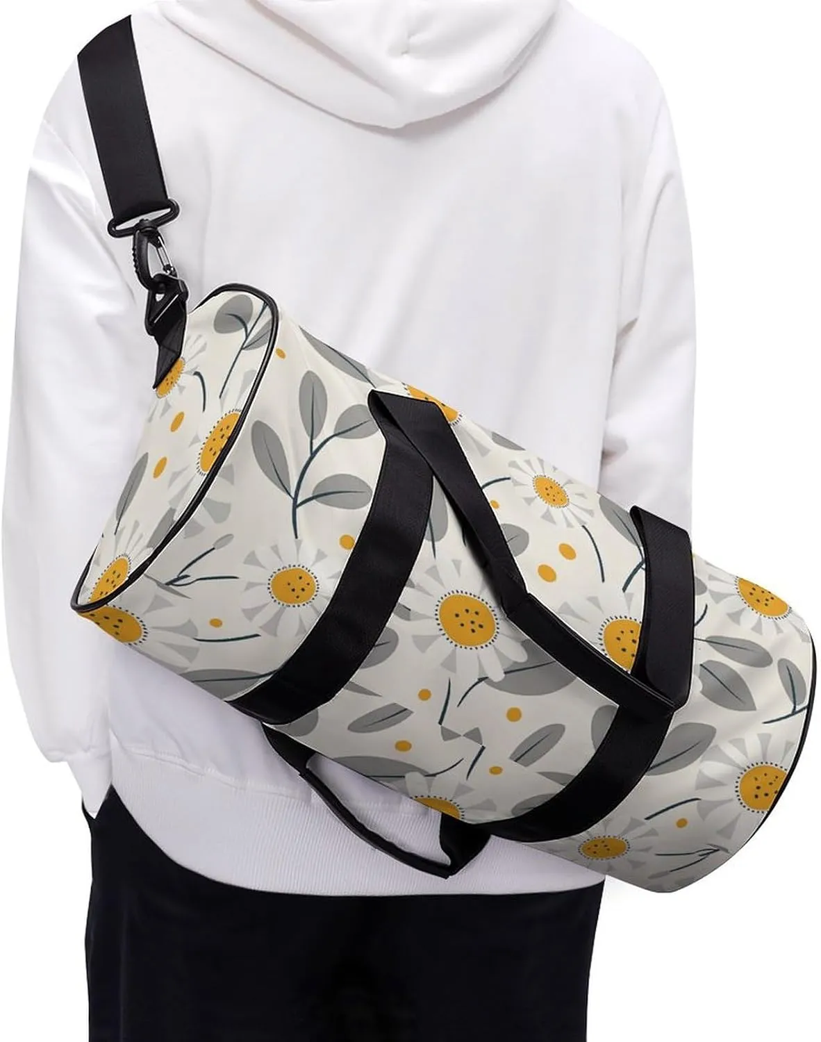 Travel Duffel Bag for Men And Women,With Gray Leaves Waterproof Sports Fitness Bag Portable Travel Duffel Bag