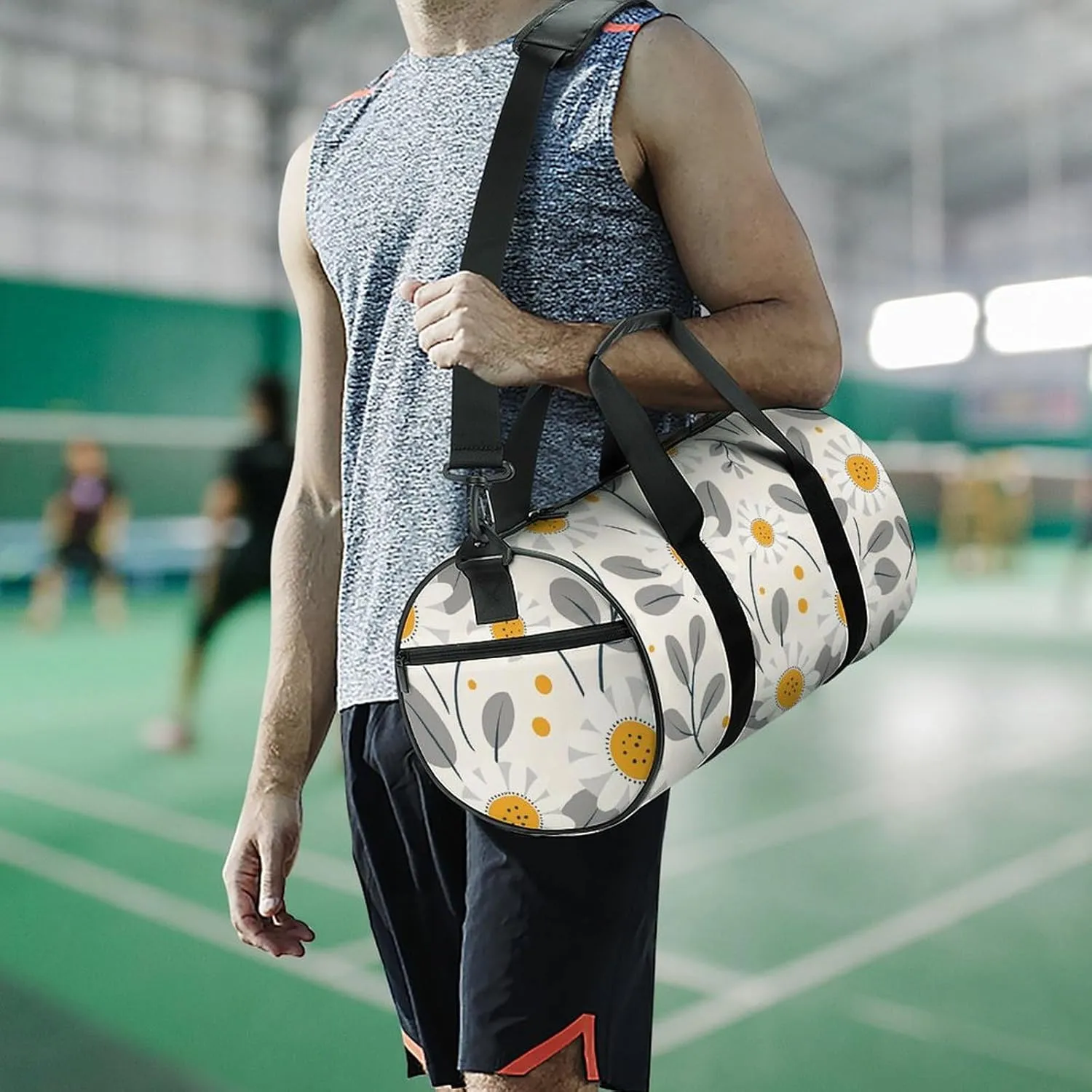 Travel Duffel Bag for Men And Women,With Gray Leaves Waterproof Sports Fitness Bag Portable Travel Duffel Bag