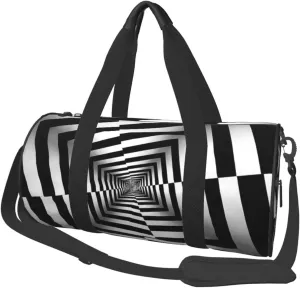 Travel Duffle Bag Lightweight Sports Gym Bag for Men Women Foldable Carry on Weekender Overnight Bag Black White Square Spiral Canvas Sport Duffel Bag for Yoga Business Trip
