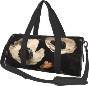 Travel Duffle Bag Lightweight Sports Gym Bag for Men Women Foldable Carry on Weekender Overnight Bag Blooming Flowers Black Canvas Sport Duffel Bag for Yoga Business Trip