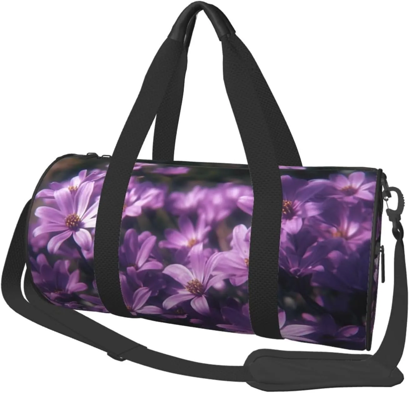 Travel Duffle Bag Lightweight Sports Gym Bag for Men Women Foldable Carry on Weekender Overnight Bag Blooming Purple Flowers Canvas Sport Duffel Bag for Yoga Business Trip