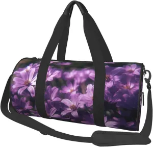 Travel Duffle Bag Lightweight Sports Gym Bag for Men Women Foldable Carry on Weekender Overnight Bag Blooming Purple Flowers Canvas Sport Duffel Bag for Yoga Business Trip