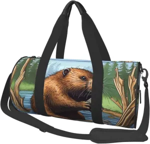 Travel Duffle Bag Lightweight Sports Gym Bag for Men Women Foldable Carry On Weekender Overnight Bag Busy Beaver Cartoon Canvas Sport Duffel Bag for Yoga Business Trip, Black, One Size