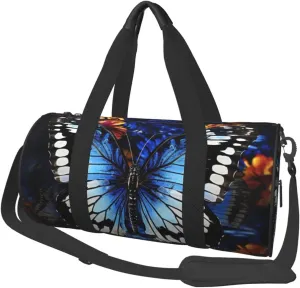 Travel Duffle Bag Lightweight Sports Gym Bag for Men Women Foldable Carry On Weekender Overnight Bag Butterfly Wings Canvas Sport Duffel Bag for Yoga Business Trip, Black, One Size