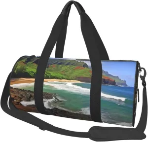 Travel Duffle Bag Lightweight Sports Gym Bag for Men Women Foldable Carry on Weekender Overnight Bag Kauai Hawaii Seashore Canvas Sport Duffel Bag for Yoga Business Trip