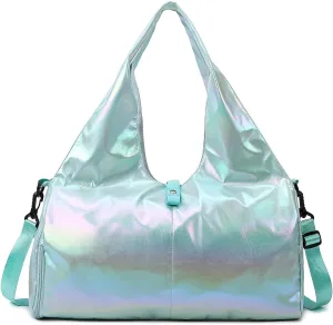 Travel Gym Bag for Women, Waterproof Gym Bag Carry On Weekender Bag with Shoe Compartment & Wet Pocket,Carrying Workout Gear, Makeup and Accessories (Green)