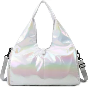 Travel Gym Bag for Women, Waterproof Gym Bag Carry On Weekender Bag with Shoe Compartment & Wet Pocket,Carrying Workout Gear, Makeup and Accessories (White)