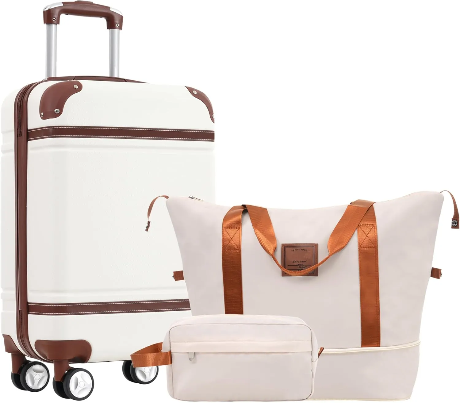 Travel in Style with Durable Hardshell Luggage Set, Includes 20-Inch Suitcase and Travel Bags, White