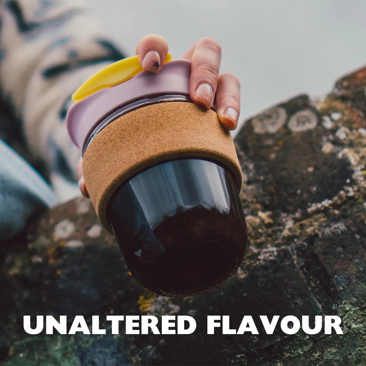 Travel Mug Loose Tea Infuser - Detachable Tea Strainer with Spillproof Lid - BPA-Free Reusable Glass Travel Coffee Cup with Cork Band (Ice Cream)