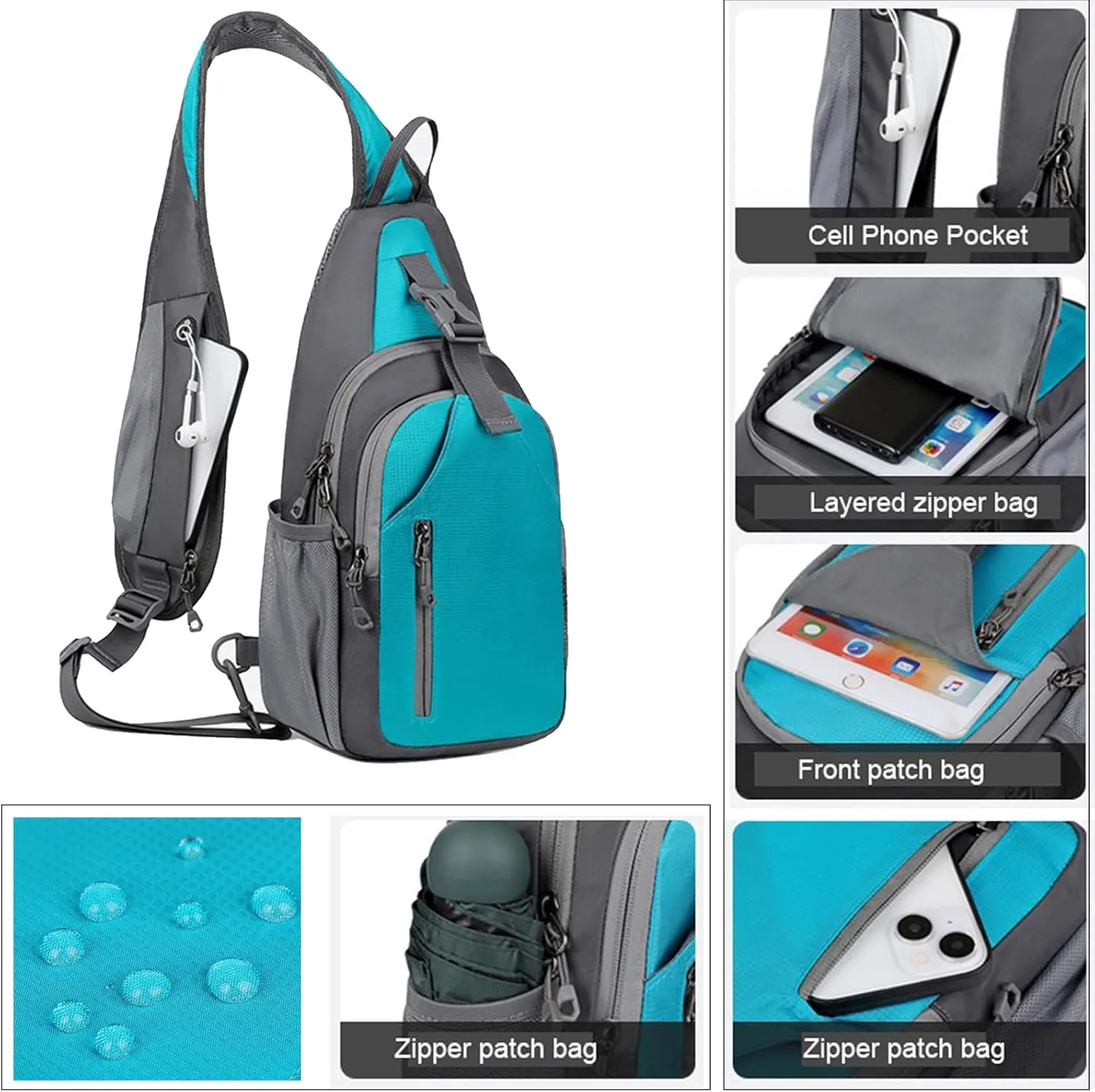 Travel Sling Bag for Men Shoulder Bag,Small Crossbody Sling Backpack, Single Strap Backpack Anti Theft with Earphone Hole Water Bottle Holder for Running